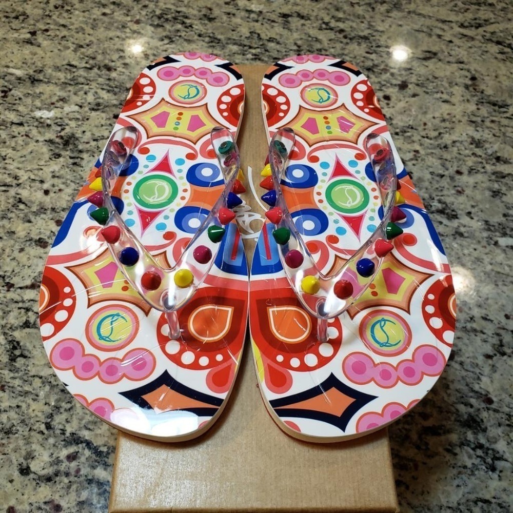 NEW Christian Louboutin Loubi Studded Flip Flop Size 35 - Picture 9 of 13